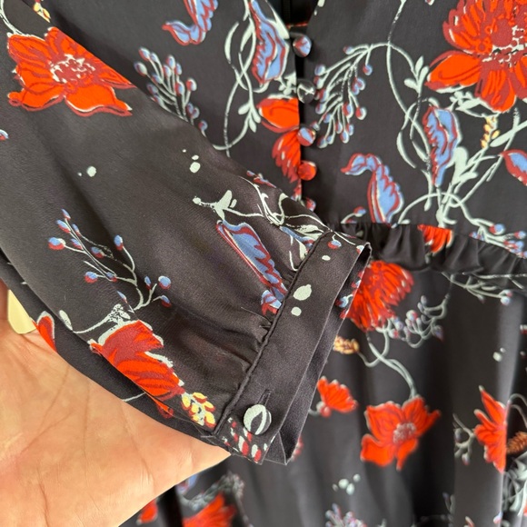 Madewell Silk Windblown Red Poppies Ruffle Waist Mini Dress Size 00 - Picture 6 of 10